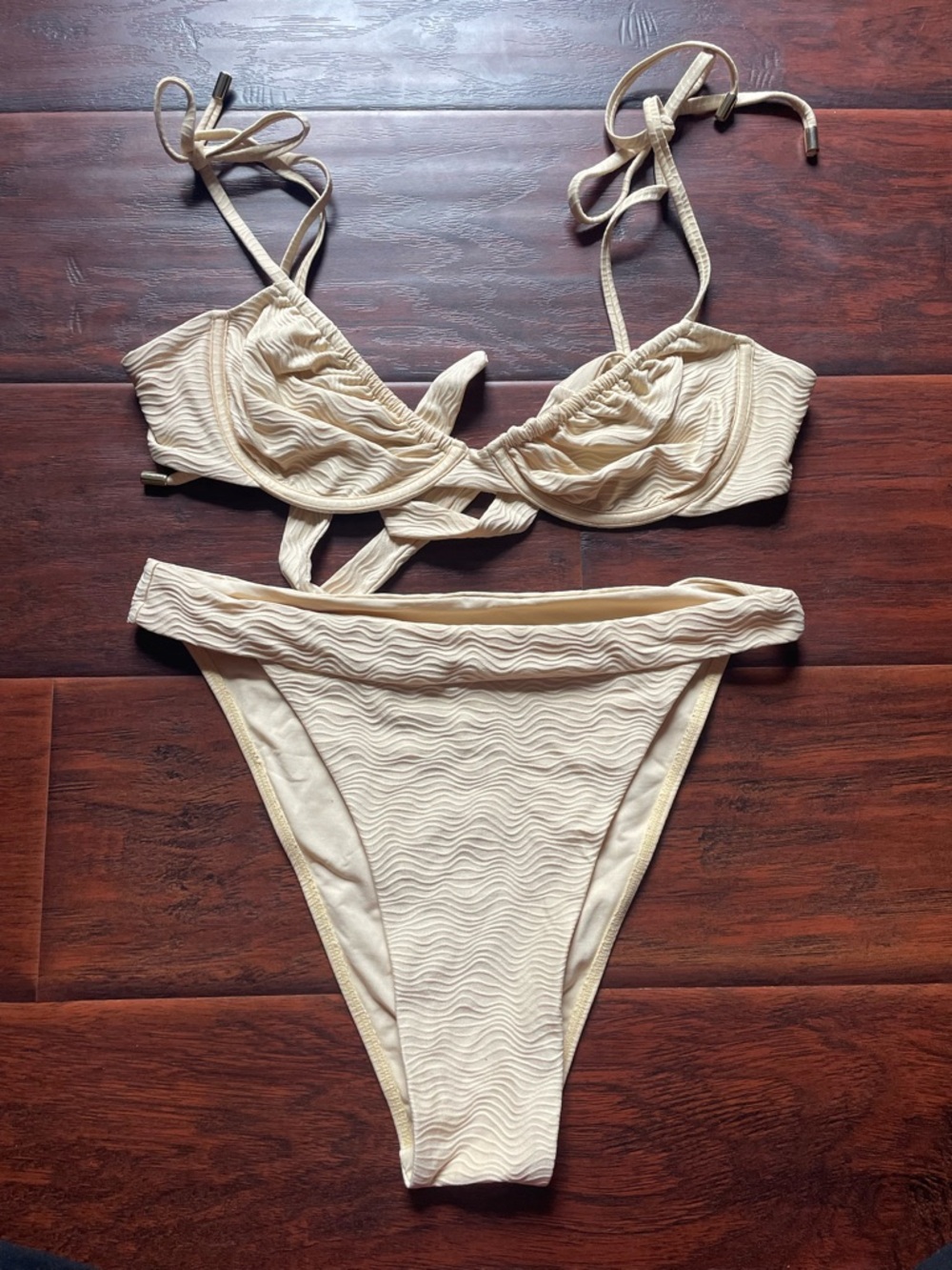 Monday Swimwear Cream Textured Ribbed Bikini Set
